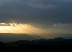 Carding Mill Valley, Church Stretton, Shropshire. Sunset view from The Stiperstones Wallpaper