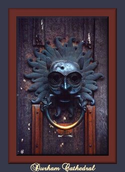 Unusual door knocker on the front door of Durham Cathedral