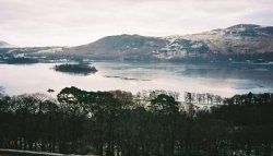 A frozen Derwent Water from the fell side path below Cat Bells Derwent , Cumbria Wallpaper