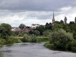 This is view of Ross-On-Wye from across the river