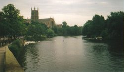 Another view of Worcester cathedral from bridge. Wallpaper