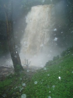 Hendryd falls Brecon Beacons on a very wet and windy day in Wales