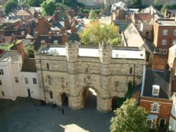 Exchequergate, Lincoln, as seen from the West Front of Lincoln Cathedral. Wallpaper