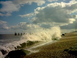 Crashing waves on the beach at Lowestoft, Suffolk Wallpaper