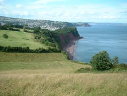 Looking towards the ness at Shaldon with Teignmouth, (Devon) in the background Wallpaper