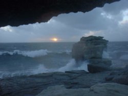 Portland, Dorset, on a stormy winters day in 2005 Wallpaper