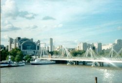 London - from London Eye - Hunderford Bridge and Charing Cross Station, Sept 2002 Wallpaper