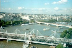 London - from London Eye - Hunderford Bridge and Waterloo Bridge, Sept 2002 Wallpaper