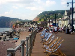 Deckchairs on the seafront at Sidmouth, taken on 15 July 2005. Wallpaper