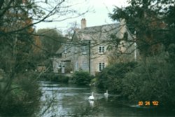 House with swans in Fairford, Gloucestershire Wallpaper