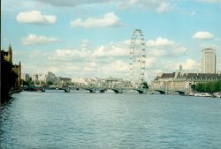 London - Thames, Westminster Bridge and London Eye, view from Lambeth Bridge, Sept 2002 Wallpaper