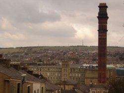 India Mill & it's Chimney, as seen from the top off Radford St, Darwen, Lancashire. Wallpaper