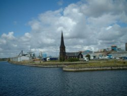 Runcorn, Cheshire. Weston Point docks & Church. Wallpaper