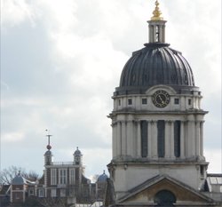 The Royal Observatory at Greenwich and  a dome of The Royal Naval College from The Isle of Dogs Wallpaper