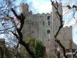 Rochester Castle from the cathedral cloister gardens Wallpaper
