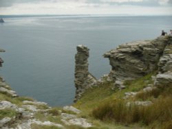 Pillars of rock in the sea at Tintagel Wallpaper