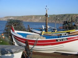 Boats at Runswick Bay, near Whitby. Wallpaper