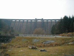 View from bottom of Rhayader Dam, Powys Wallpaper