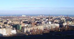 View towards the Firth of Forth (and Fife) from Edinburgh Castle. Wallpaper