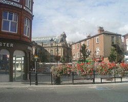 Entrance to market area and view of Corn Exchange, Doncaster, South Yorkshire