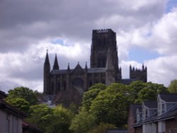 Durham Cathedral viewed from a city street Wallpaper