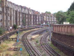 Looking towards Barons Court from West Kensington Station bridge Wallpaper