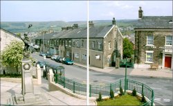 A view of the main shopping street in Hadfield in Derbyshire. Wallpaper