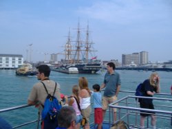 view of HMS Warrior from Harbour tour in Portsmouth's Docks Wallpaper