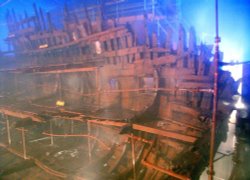 Mary Rose wreck as it is today, being preserved. Portsmouth Historic Dockyard. July 2006 Wallpaper