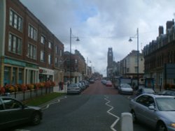 Looking up Duke Street, Barrow in Furness, Cumbria, towards the Town Hall Wallpaper