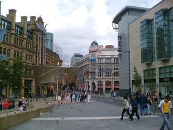 A vibrant Manchester city center in the printworks area. Wallpaper