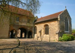 Abbey Gateway and the chancel of St Nicholas Church, Abingdon, Oxfordshire. Wallpaper