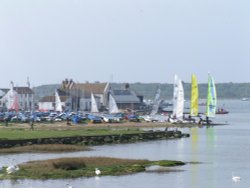 Mudeford Quay showing Lifeboat Station and dinghy park. Wallpaper