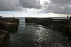 Charlestown Harbour, St Austell, Cornwall. September 2006. Just before a heavy downpour. Wallpaper