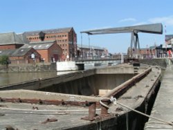 Concrete barge and draw bridge at Gloucester Dock, Gloucestershire Wallpaper