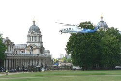 Helicopter taking off from the grounds of The Queen's House, Greenwich. Wallpaper