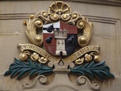 Coat of arms on the guildhall at the copenhagen street entrance, Worcester Wallpaper