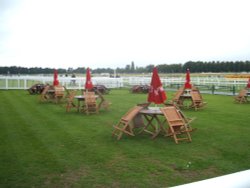 A grey day at Worcester Racecourse and the Pimms lawn is empty. Definately not Pimms o'clock then. Wallpaper