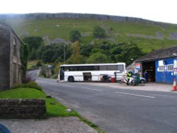 Village garage in Kettlewell, Wharfedale, Yorkshire Dales National Park, North Yorkshire. Wallpaper