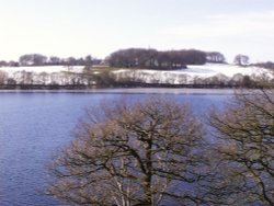 Rivington, Lancashire - looking across the reservoir towards Blackrod, March 2006. Wallpaper