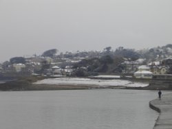 Marine Lake in March with snow, Clevedon, Somerset. Wallpaper