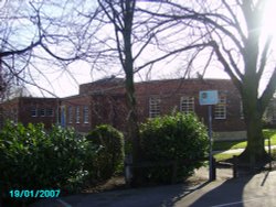 This is the front view of Worksop Library it is an unusual design. Wallpaper