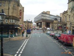 Halifax - From Commercial St looking towards the Halifax Building Society main office built in 1974 Wallpaper