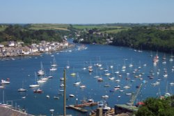 Looking over to Fowey, Cornwall, taken from St. Saviours Hill, Polruan, Cornwall June 2006.