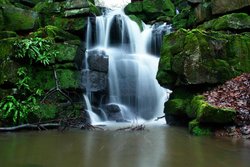 A section of the waterfall, taken in the grounds of Smithill's Hall, Bolton, Greater Manchester.