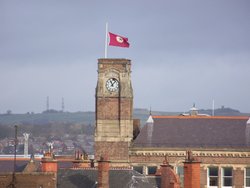 St Helens Town Hall Clock, Merseyside. Taken from Chalon Way multi-story car park. Wallpaper