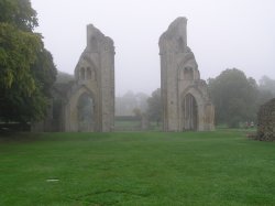 Glastonbury Abbey in Somerset in the early morning.
