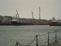 Aberdeen's busy harbour pictured in winter. Wallpaper