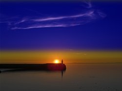 Sun setting over west pier at Whitehaven, Cumbria Wallpaper