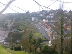 Beer, Devon - view from public gardens of beech and cottages Wallpaper